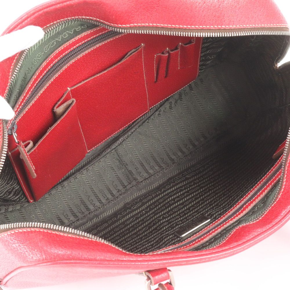 Prada Triangle Logo Leather Boston Bag Tote Carry — view 7
