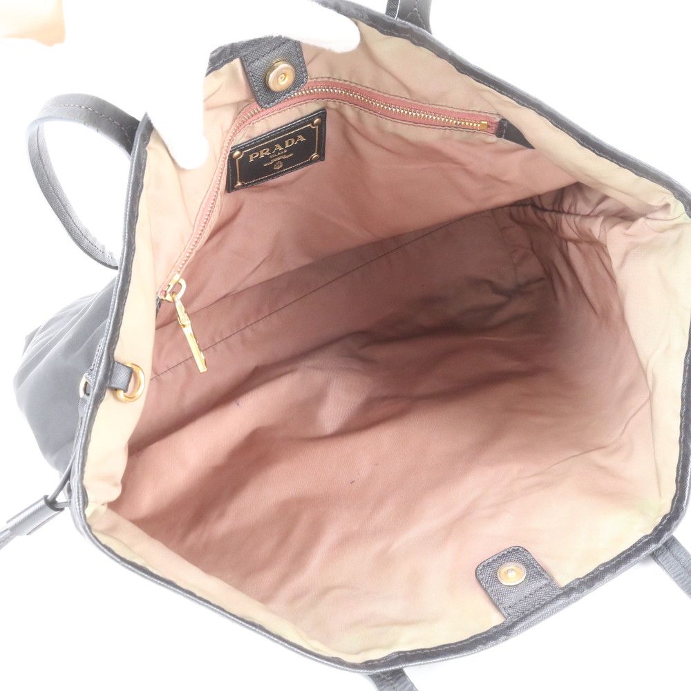 Prada Tessuto Nylon Leather Tote Bag Shoulder Hand Black — view 7