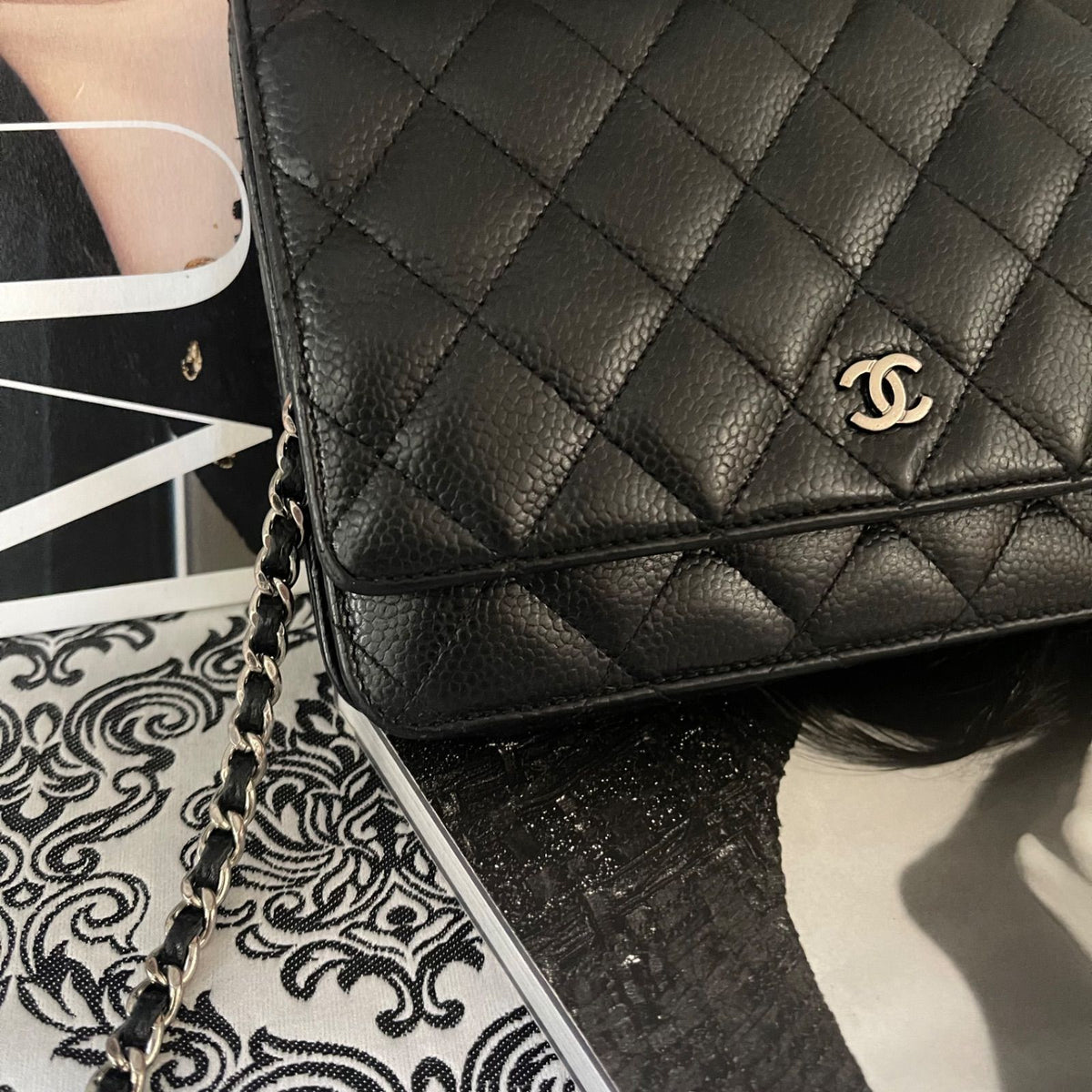 Chanel Chain Wallet Quilted Shoulder Bag Black Silver — view 4