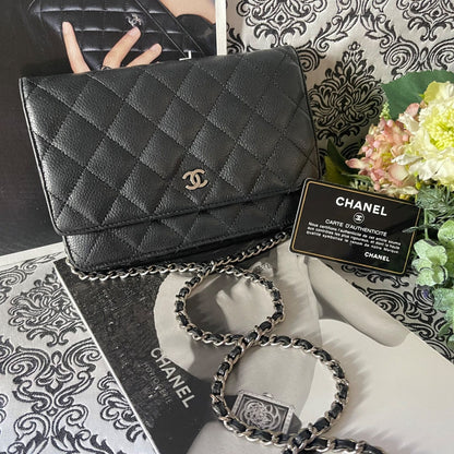 Chanel Chain Wallet Quilted Shoulder Bag Black Silver