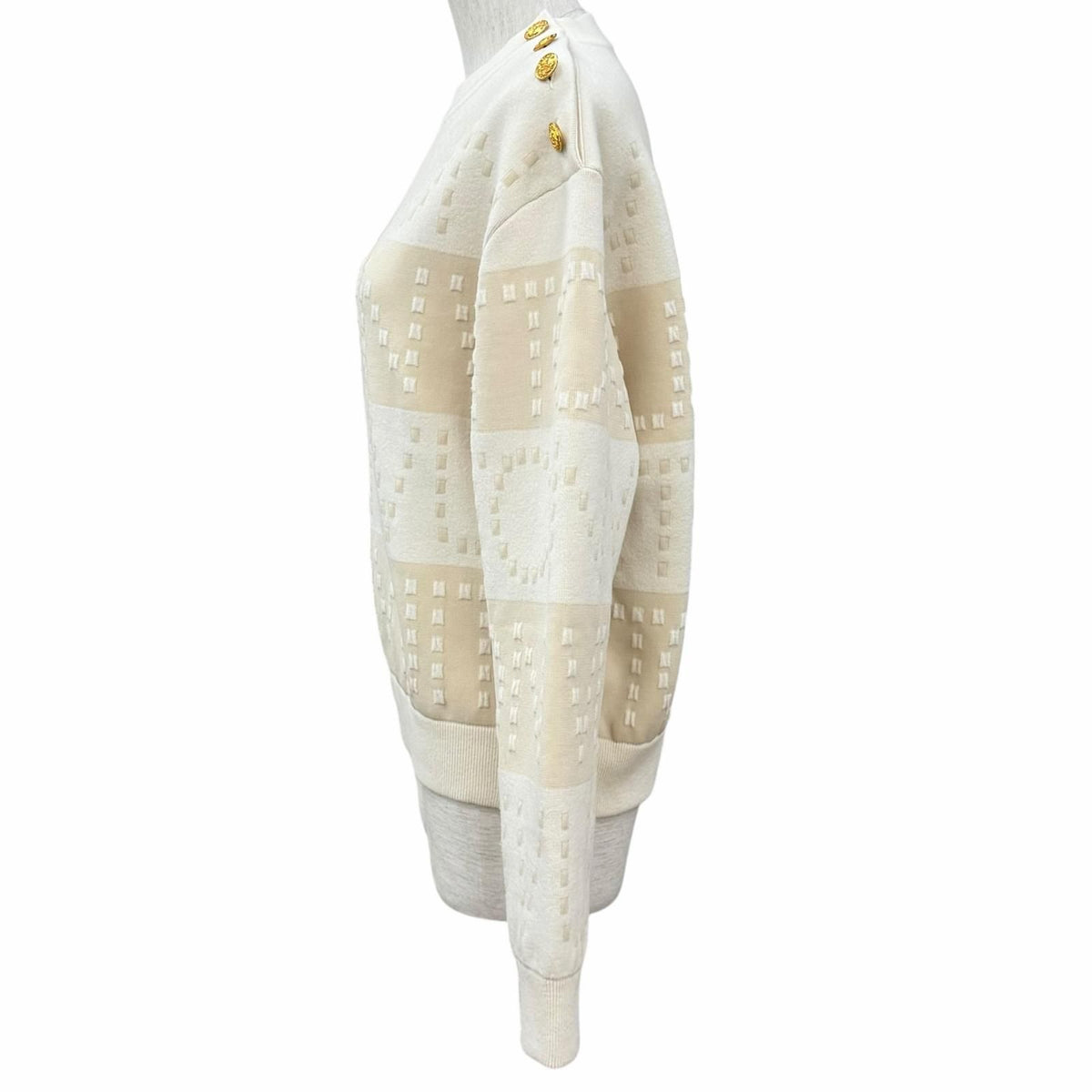 Louis Vuitton Wool Blend LV Button Chunky Stripe Logo Knit White Beige XS — view 3