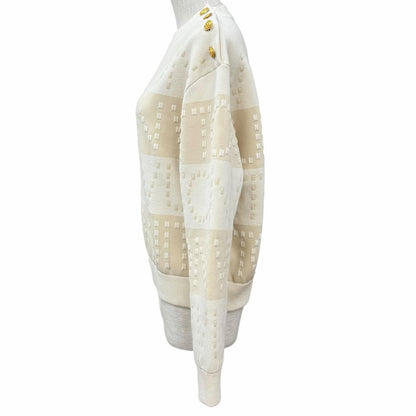 Louis Vuitton Wool Blend LV Button Chunky Stripe Logo Knit White Beige XS — view 3