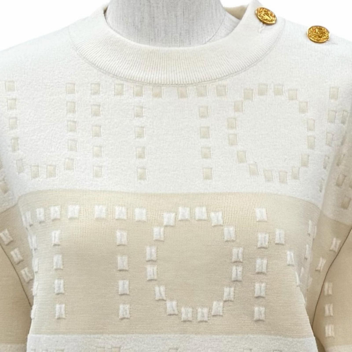 Louis Vuitton Wool Blend LV Button Chunky Stripe Logo Knit White Beige XS — view 2