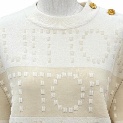 Louis Vuitton Wool Blend LV Button Chunky Stripe Logo Knit White Beige XS — view 2