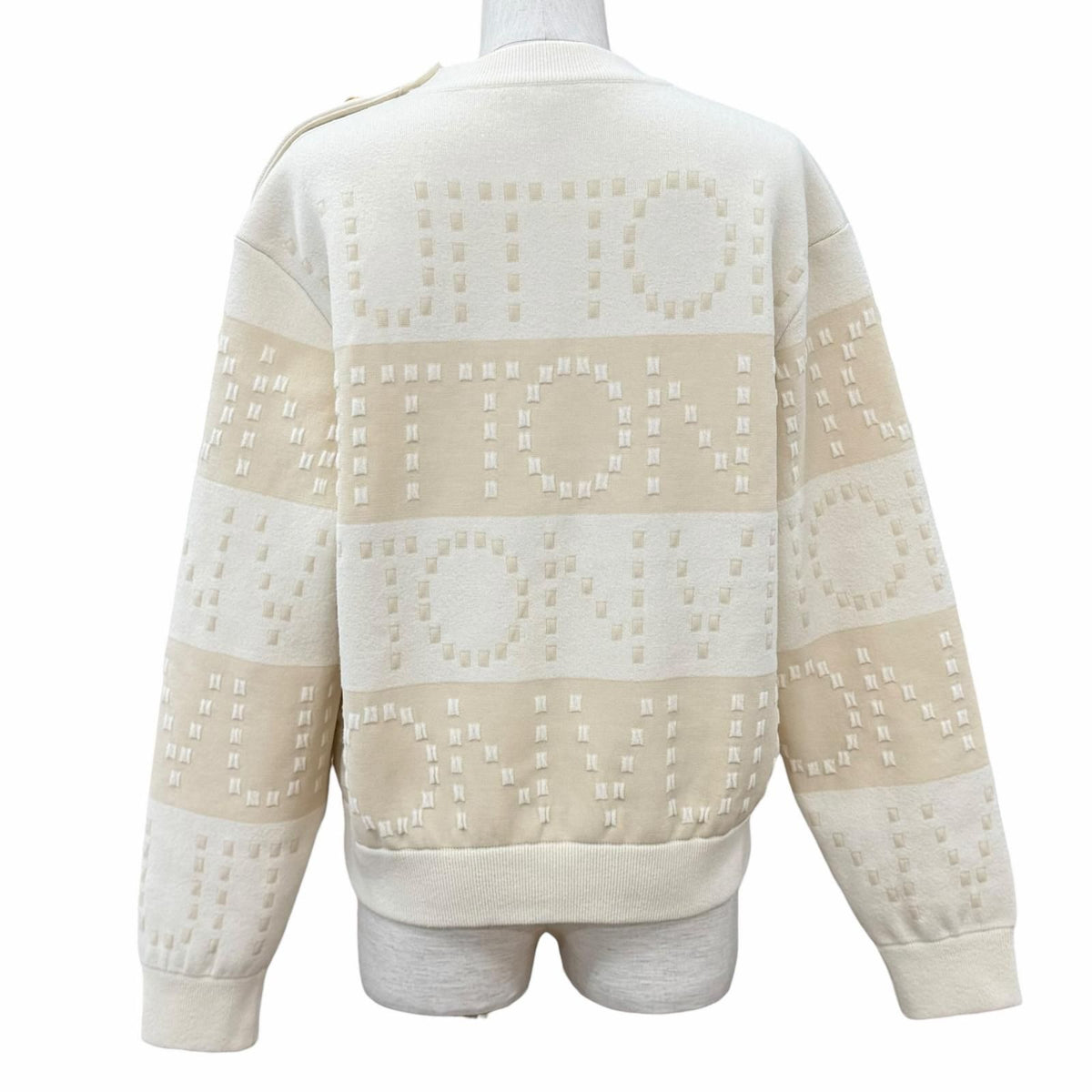 Louis Vuitton Wool Blend LV Button Chunky Stripe Logo Knit White Beige XS — view 4