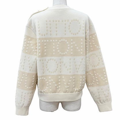 Louis Vuitton Wool Blend LV Button Chunky Stripe Logo Knit White Beige XS — view 4