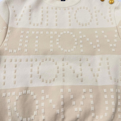 Louis Vuitton Wool Blend LV Button Chunky Stripe Logo Knit White Beige XS — view 5