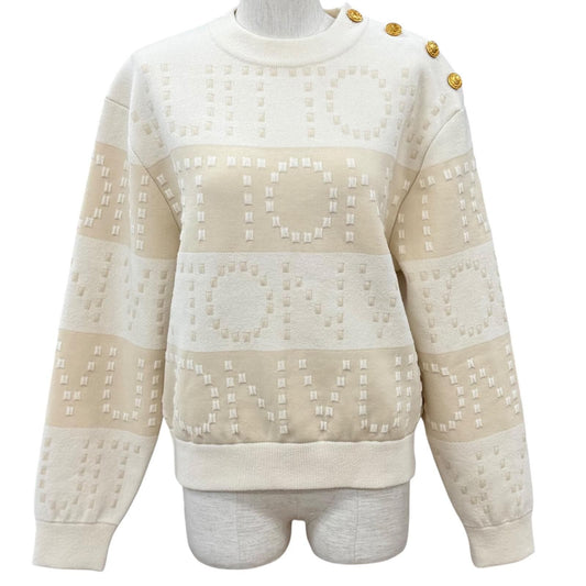 Louis Vuitton Wool Blend LV Button Chunky Stripe Logo Knit White Beige XS