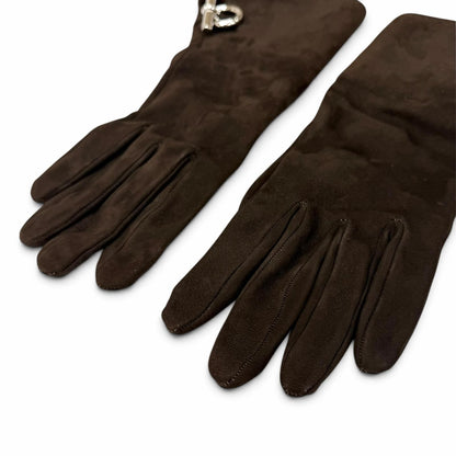 Hermes Shearling Lining Silk 100% Silver Glenan Leather Gloves Brown 7.5 — view 5