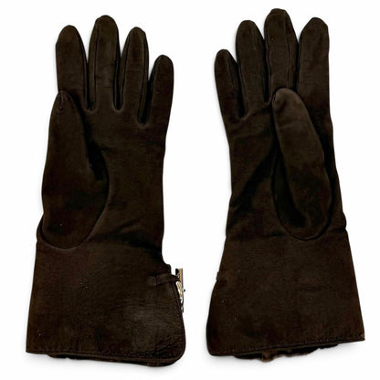 Hermes Shearling Lining Silk 100% Silver Glenan Leather Gloves Brown 7.5 — view 4