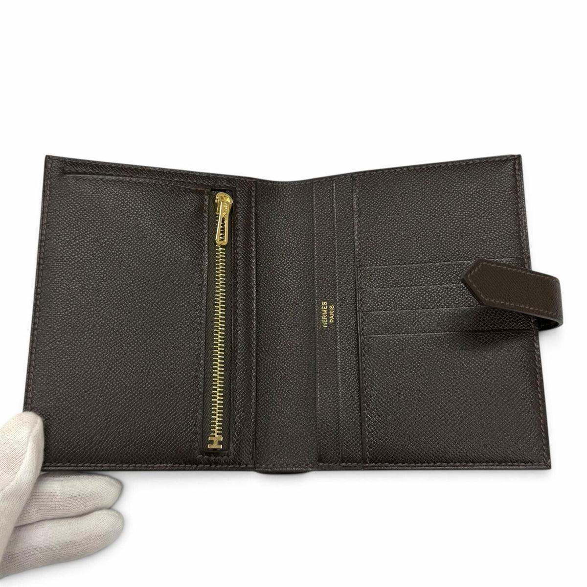 Hermes Bearn Compact Veau Madame Gold Bifold Wallet — view 5