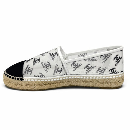Chanel CC Logo Leather Use Mesh Espadrilles Slip-on White Black — view 5