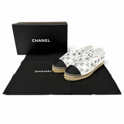 Chanel CC Logo Leather Use Mesh Espadrilles Slip-on White Black — view 2