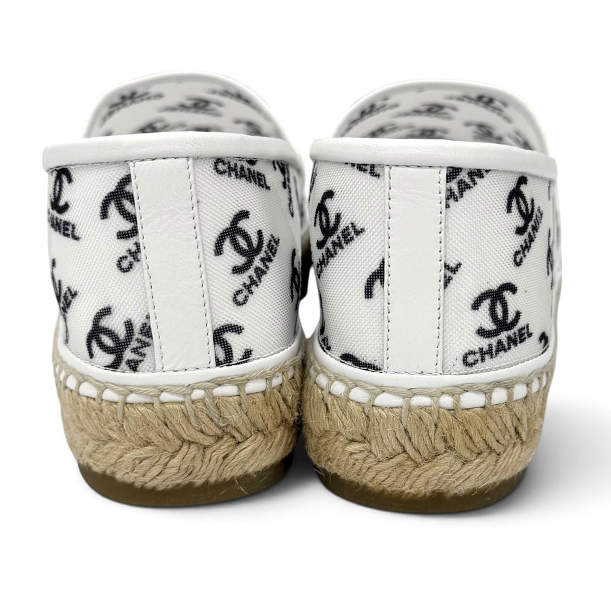 Chanel CC Logo Leather Use Mesh Espadrilles Slip-on White Black — view 4
