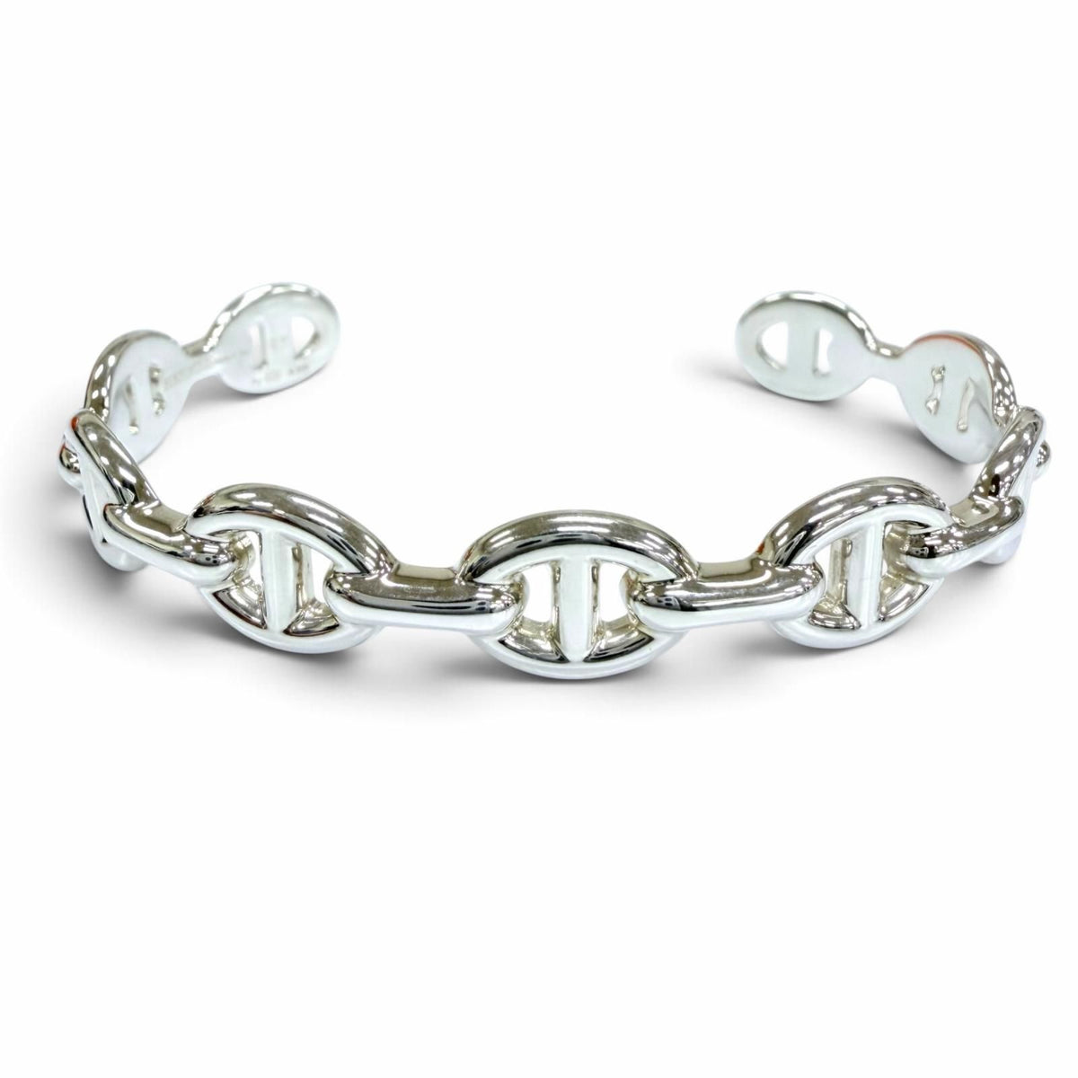 Hermes Chaine D'ancre Enchainee with Cross Bracelet Bangle Silver