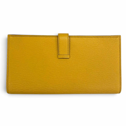 Hermes Bearn Soufflet Chevre Silver H Logo Wallet Yellow — view 3