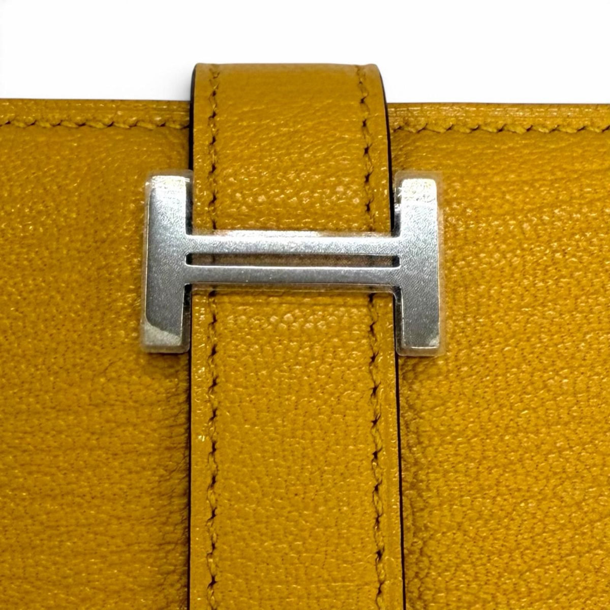 Hermes Bearn Soufflet Chevre Silver H Logo Wallet Yellow — view 8