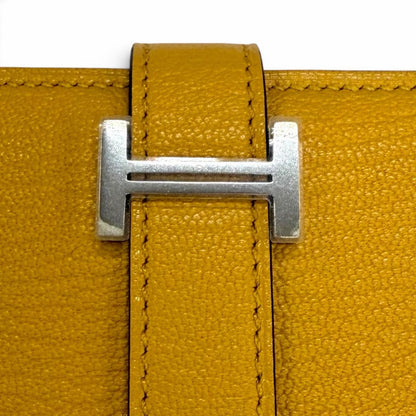 Hermes Bearn Soufflet Chevre Silver H Logo Wallet Yellow — view 8
