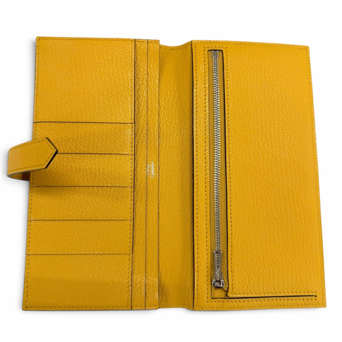 Hermes Bearn Soufflet Chevre Silver H Logo Wallet Yellow — view 5