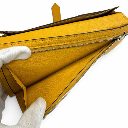 Hermes Bearn Soufflet Chevre Silver H Logo Wallet Yellow — view 7