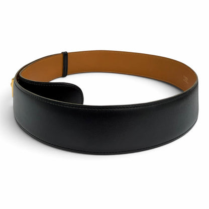 Hermes Vintage Leather Gold Buckle Belt Black 75 — view 2