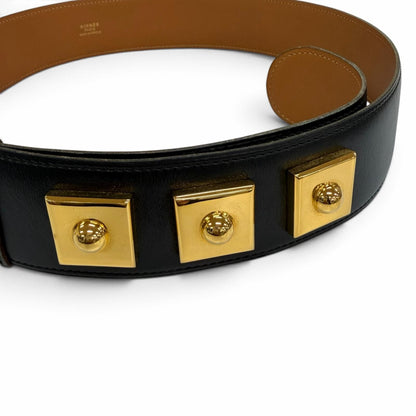 Hermes Vintage Leather Gold Buckle Belt Black 75 — view 4