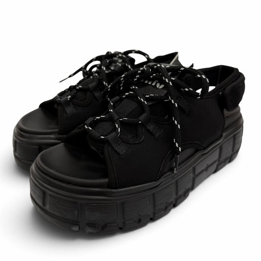 Miu Miu Chunky Neoprene Logo Backstrap Sandals Black IT