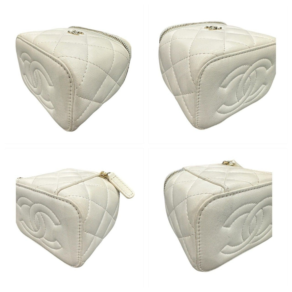 Chanel Quilted Small Vanity White Gold Leather Shoulder Bag Chain — view 8