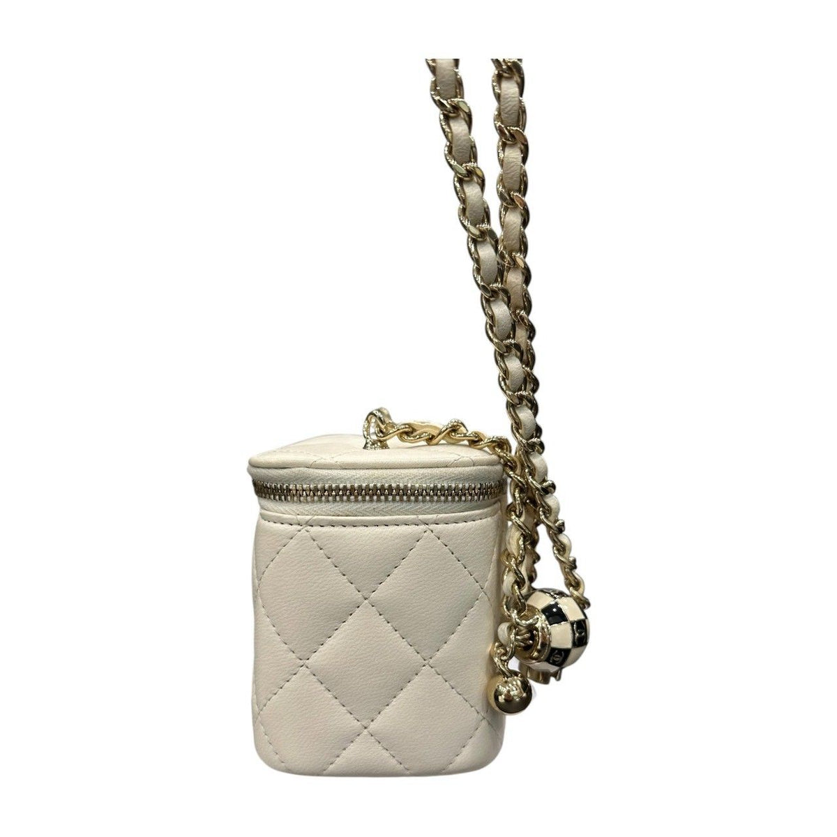 Chanel Quilted Small Vanity White Gold Leather Shoulder Bag Chain — view 3