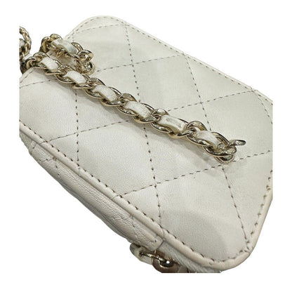 Chanel Quilted Small Vanity White Gold Leather Shoulder Bag Chain — view 6