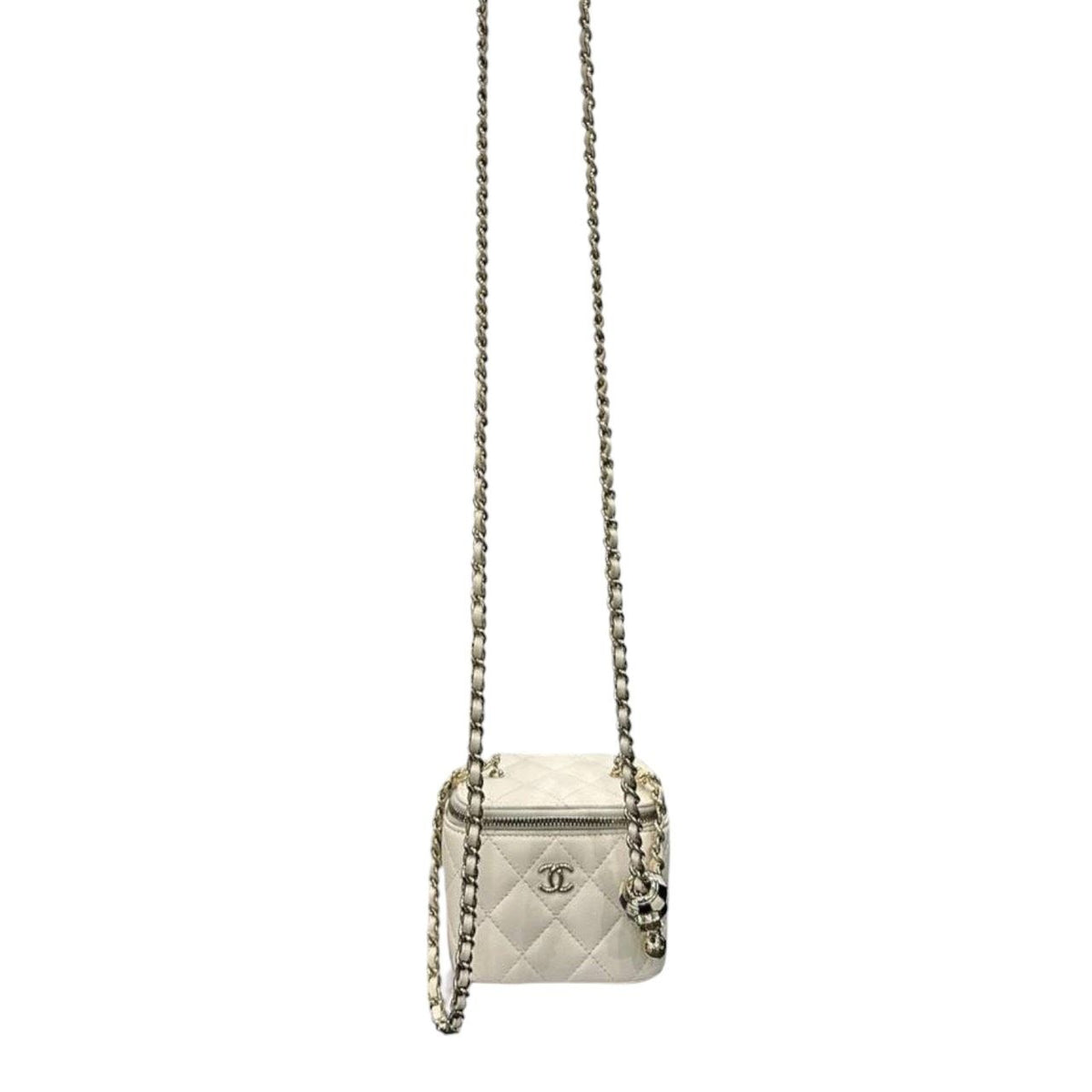 Chanel Quilted Small Vanity White Gold Leather Shoulder Bag Chain