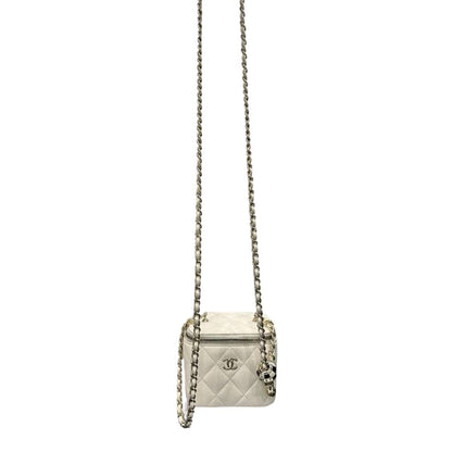 Chanel Quilted Small Vanity White Gold Leather Shoulder Bag Chain