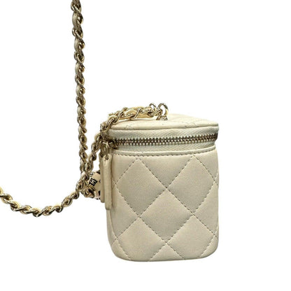 Chanel Quilted Small Vanity White Gold Leather Shoulder Bag Chain — view 4