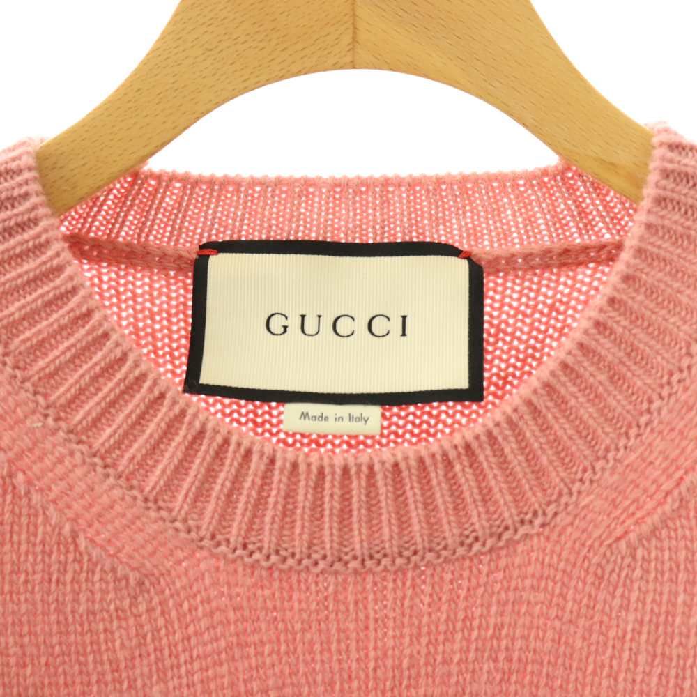 Gucci Panthere Knit Sweater Long Sleeve Embroidery Wool S Pink — view 6