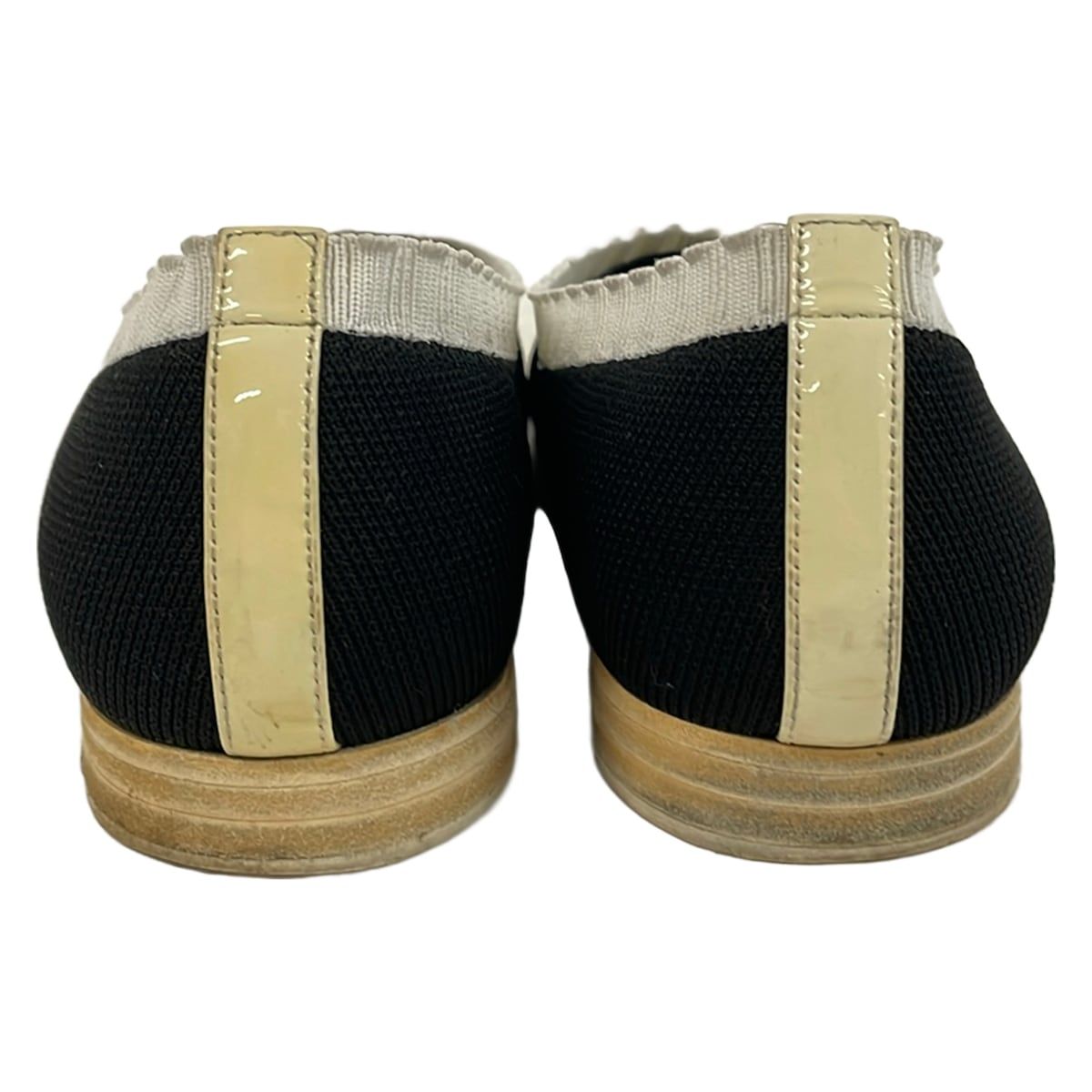 Chanel Flat Shoes Black White Ivory Knit CC Logo Leather — view 3