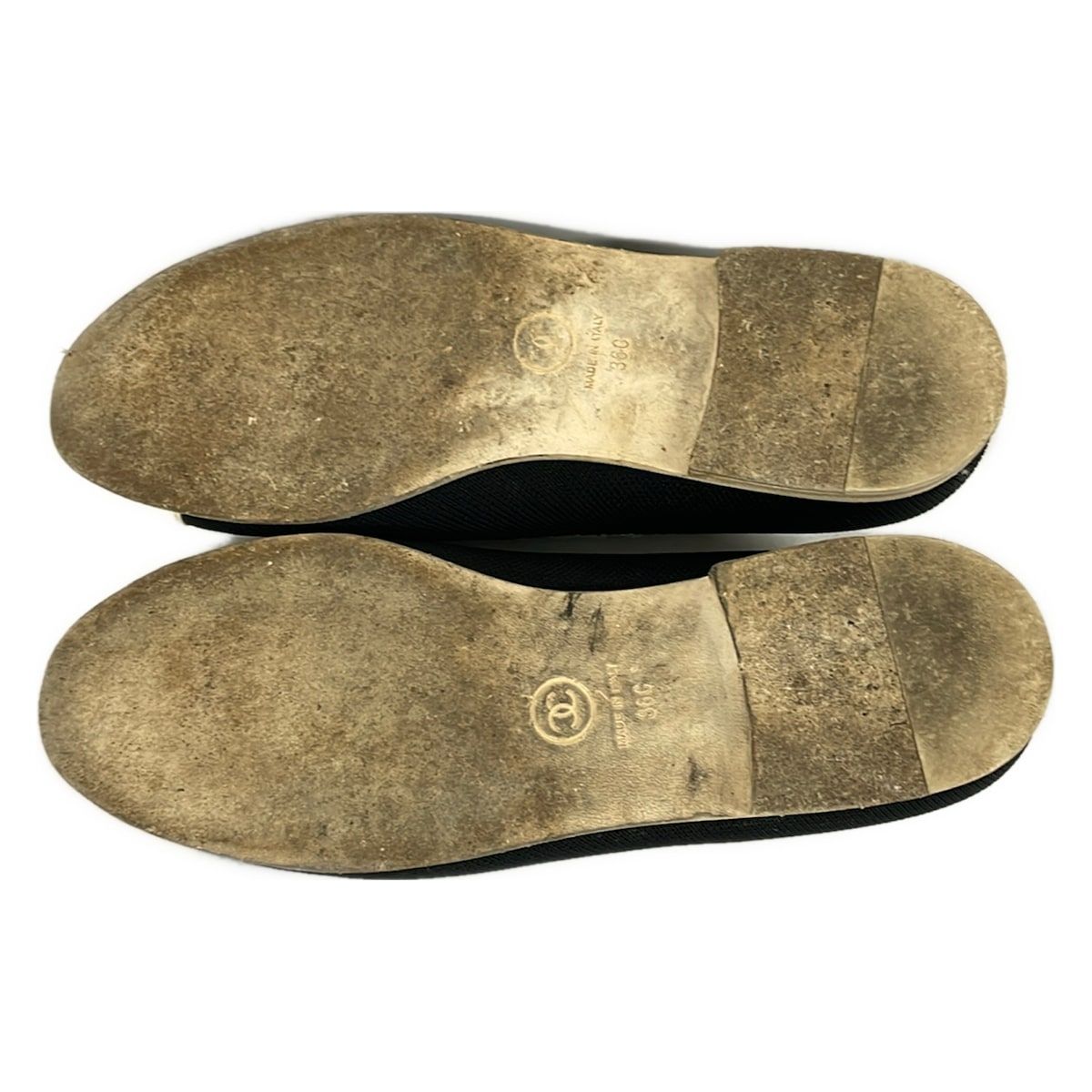 Chanel Flat Shoes Black White Ivory Knit CC Logo Leather — view 4
