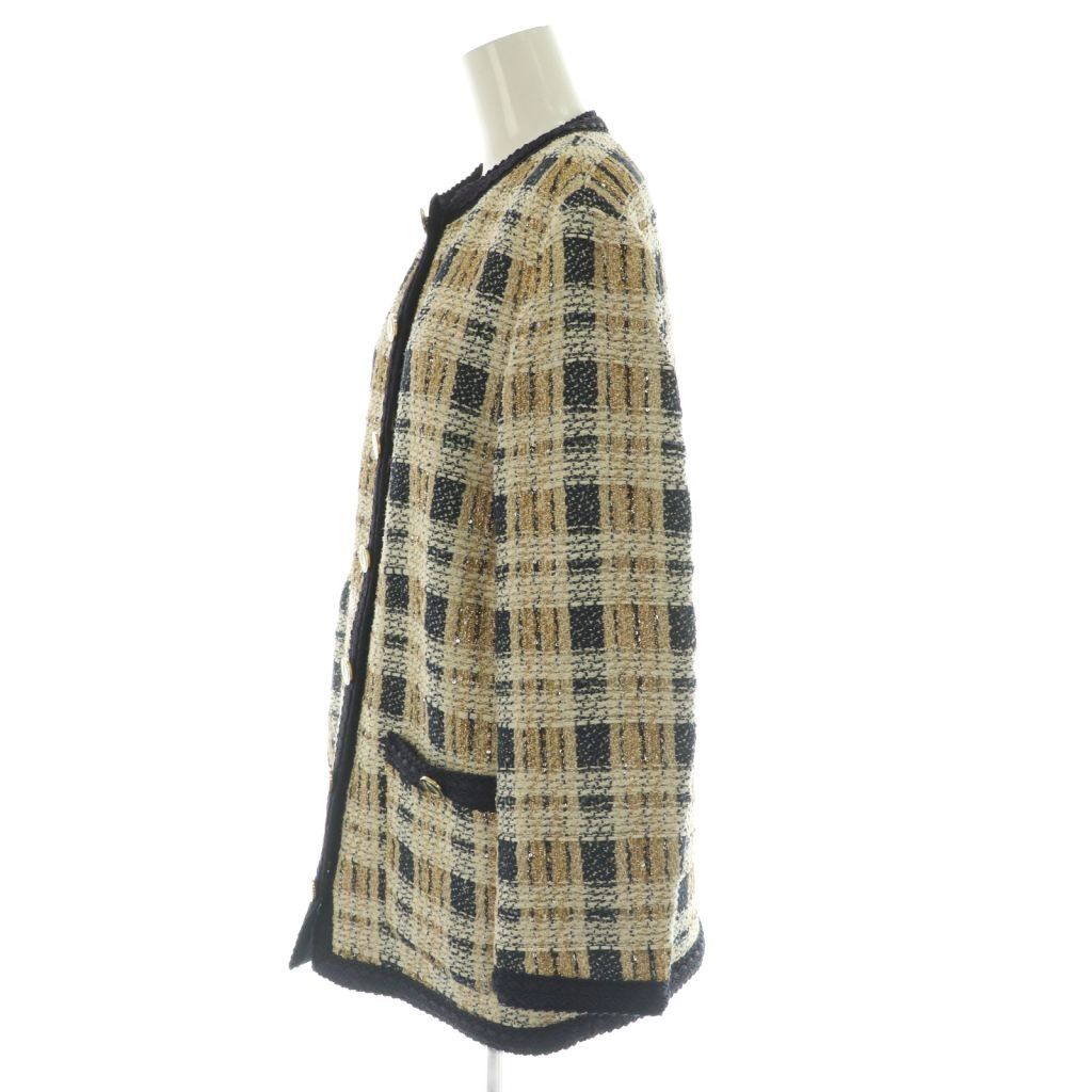 Gucci Tweed Jacket Collarless Beige Navy 36 — view 3