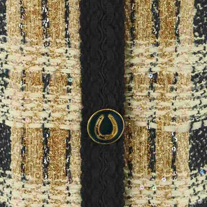 Gucci Tweed Jacket Collarless Beige Navy 36 — view 4