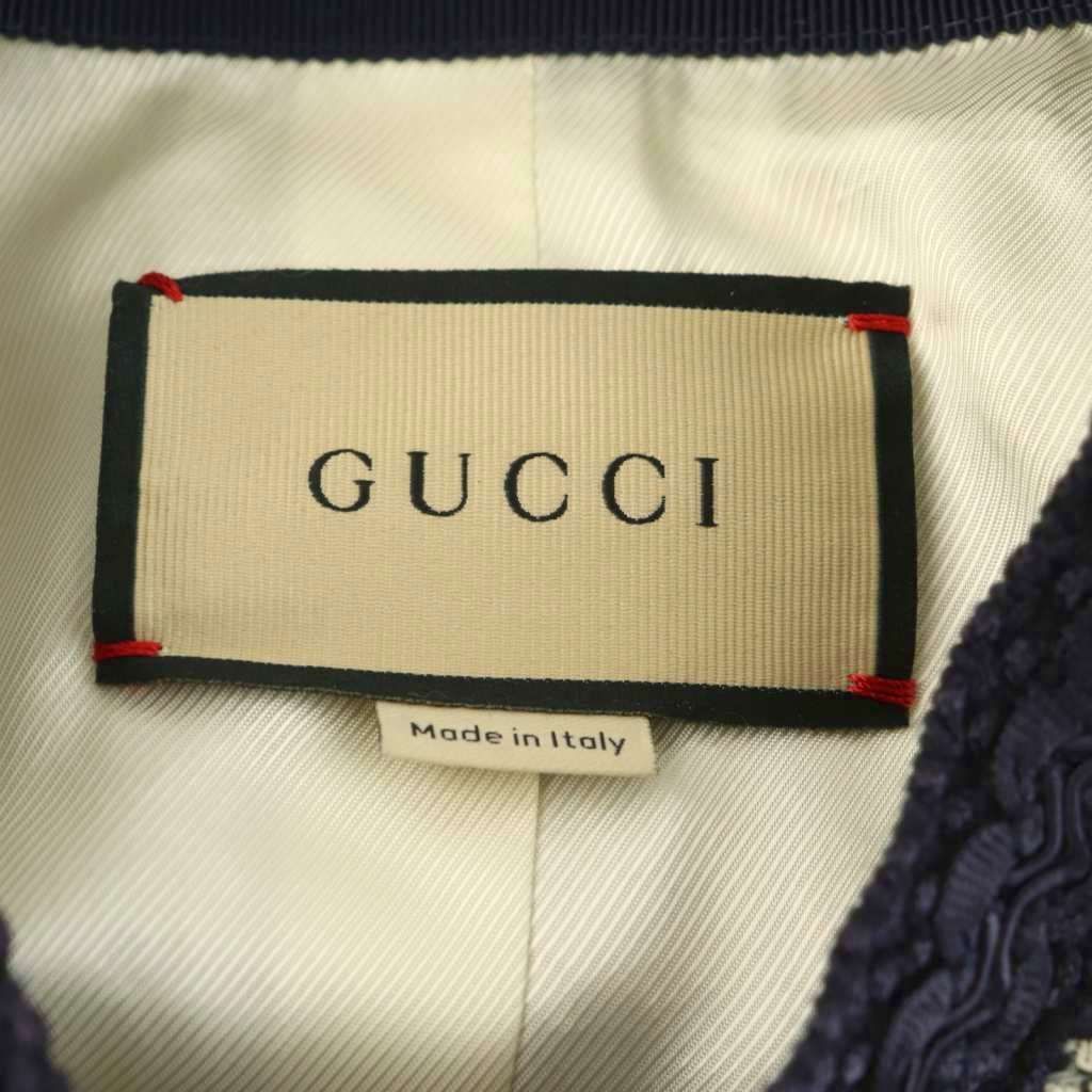 Gucci Tweed Jacket Collarless Beige Navy 36 — view 6