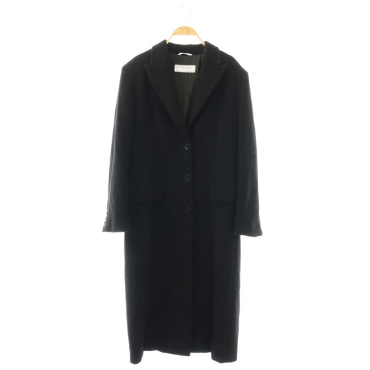 Max Mara Wool Angora Cashmere Mixed Long Coat Chesterfield Black 42