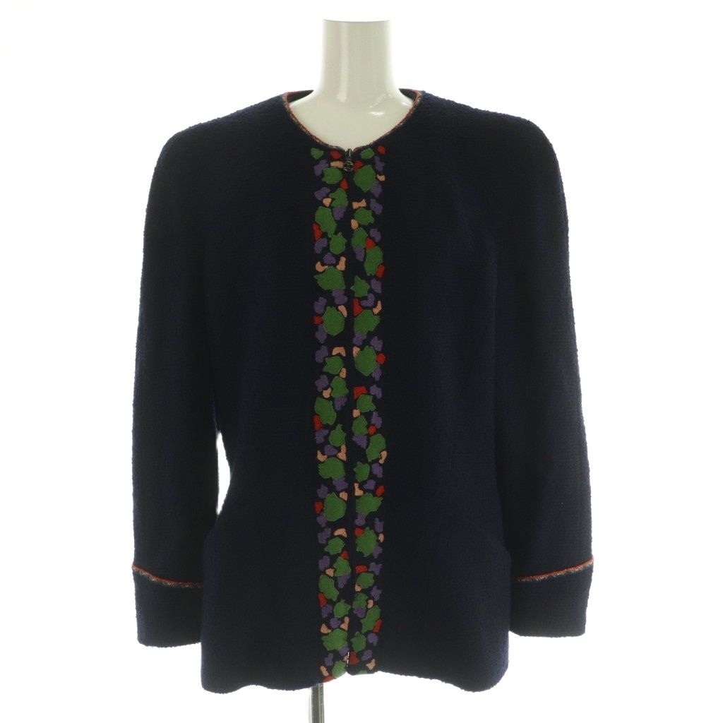 Chanel 97A Set Vertical CC Logo Coco Buttons Tweed Jacket Collarless Zip — view 2