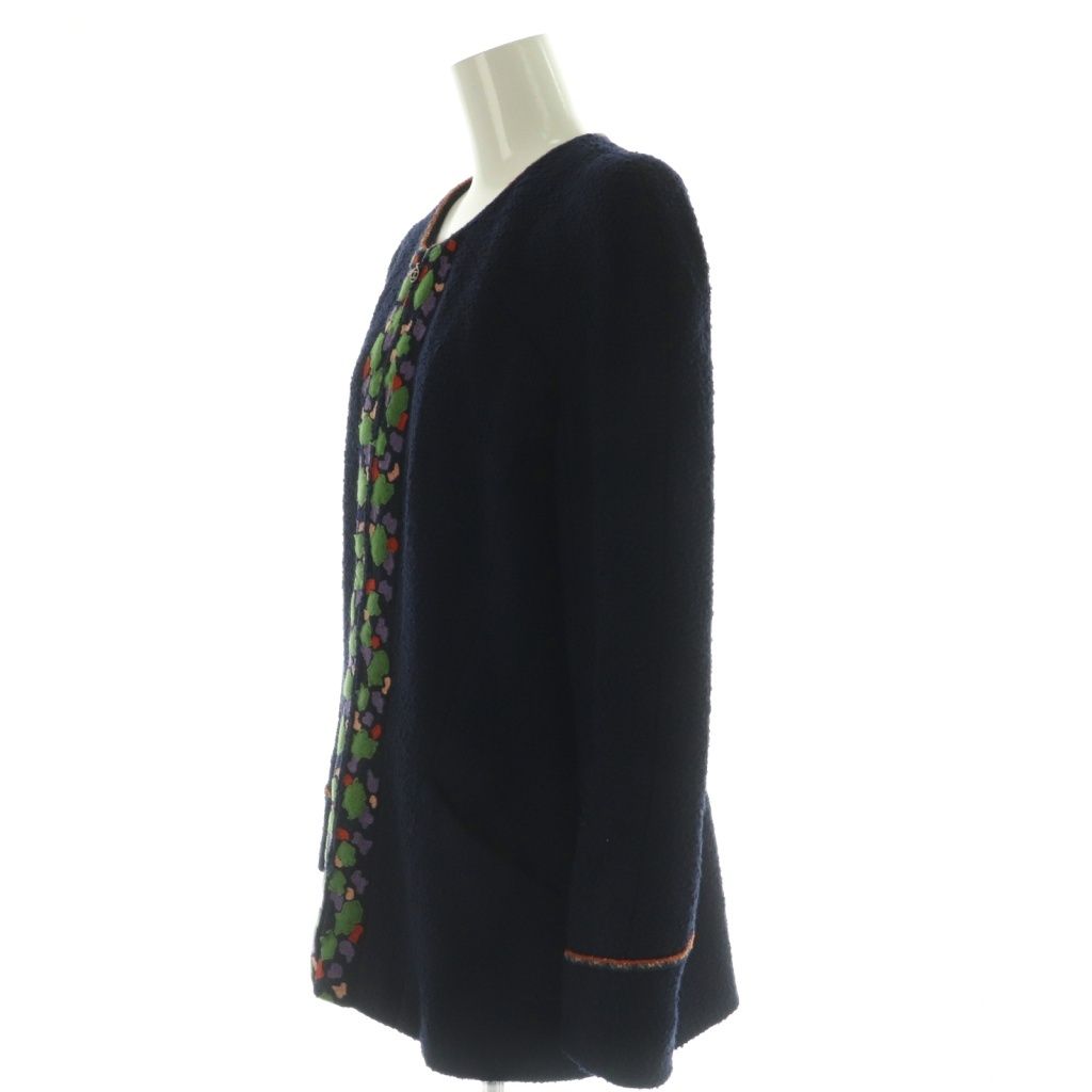 Chanel 97A Set Vertical CC Logo Coco Buttons Tweed Jacket Collarless Zip — view 6