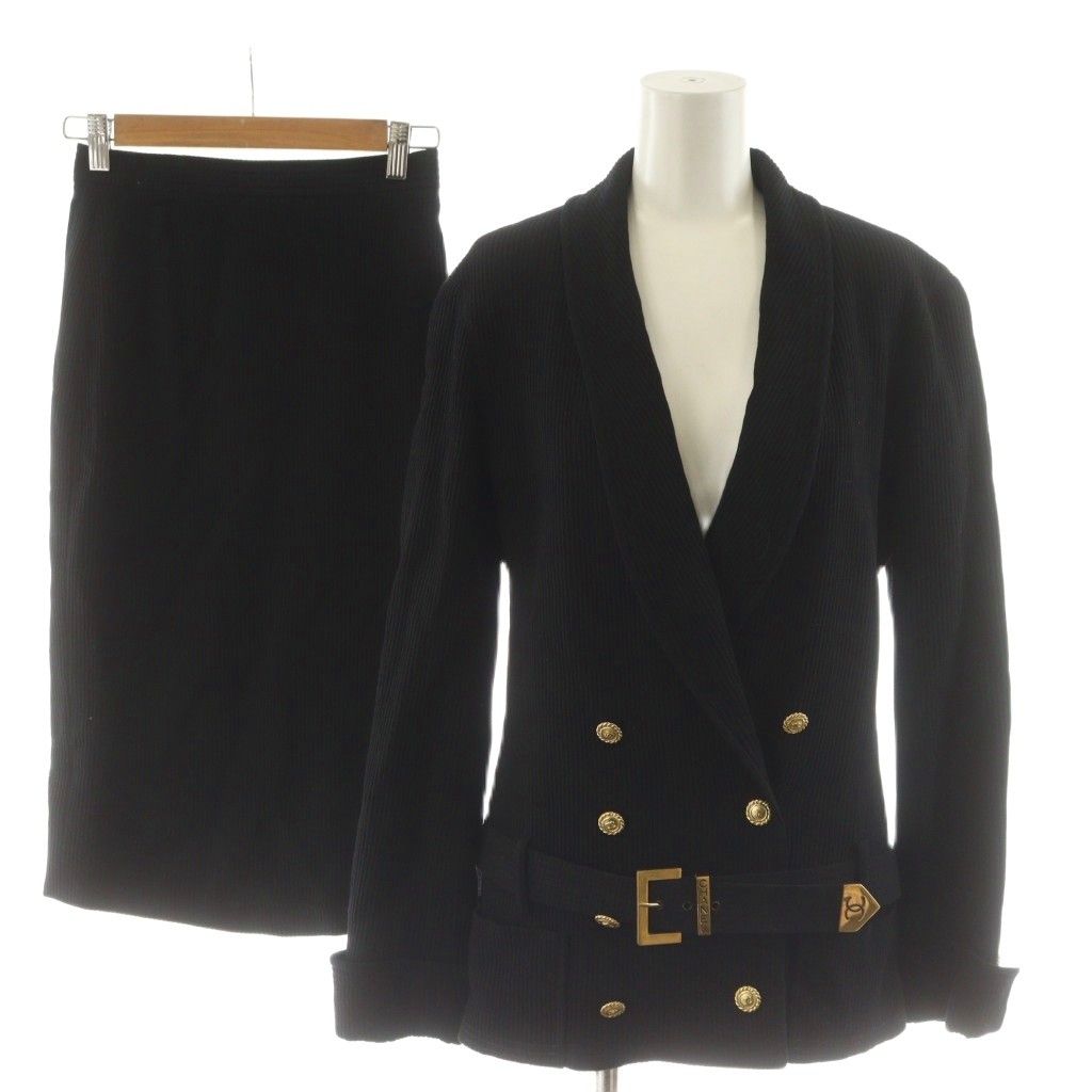 Chanel Vintage Set Double Tailored Jacket Pencil Skirt Knee-Length CC Logo Coco