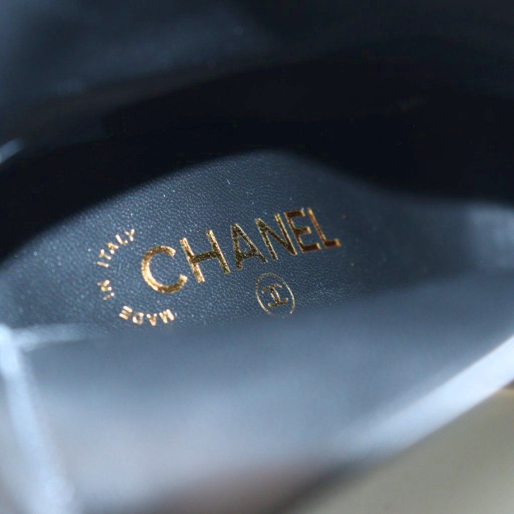 Chanel CC Logo Wedge Sole Boots Short Leather 38C Black — view 7