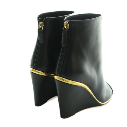 Chanel CC Logo Wedge Sole Boots Short Leather 38C Black — view 4