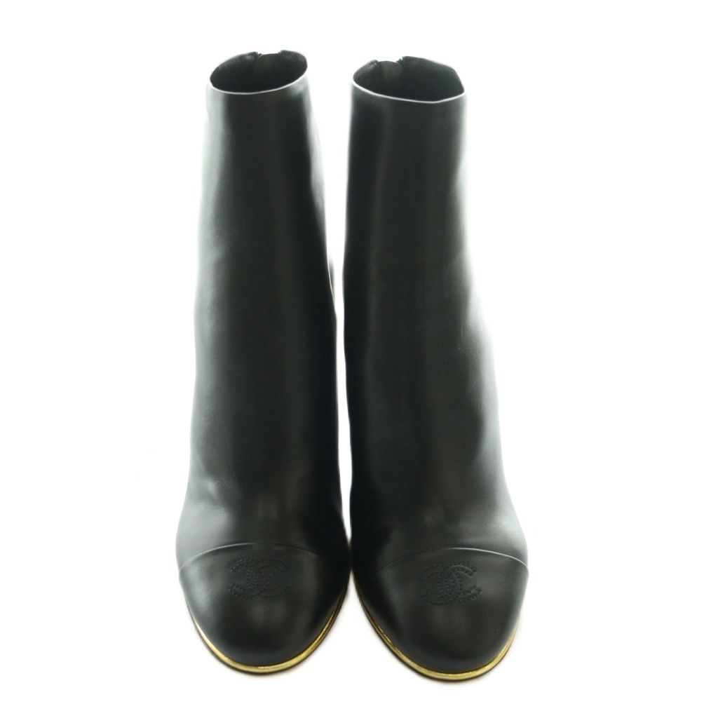 Chanel CC Logo Wedge Sole Boots Short Leather 38C Black — view 3