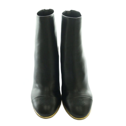 Chanel CC Logo Wedge Sole Boots Short Leather 38C Black — view 3