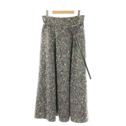 Dior Tweed Long Skirt Flared Wool with Belt Black Gray 38