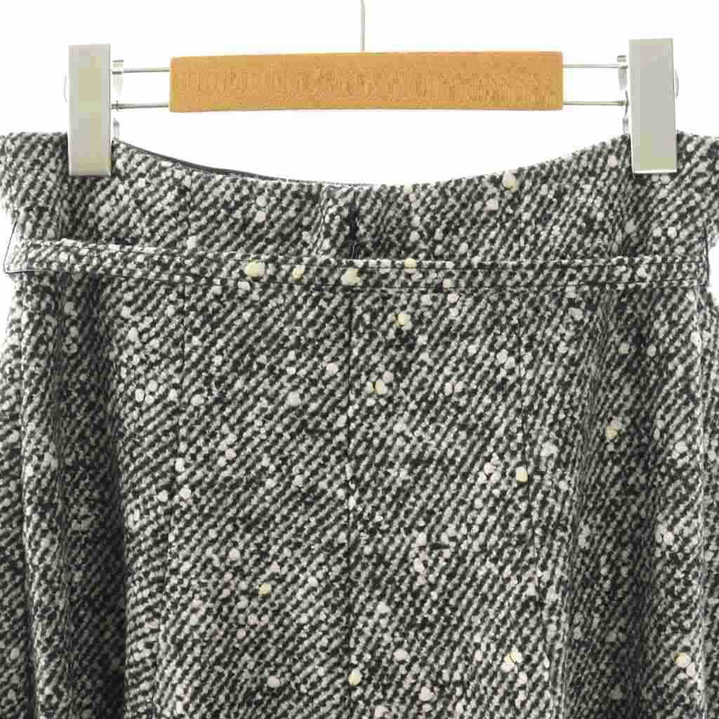 Dior Tweed Long Skirt Flared Wool with Belt Black Gray 38 — view 5