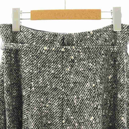 Dior Tweed Long Skirt Flared Wool with Belt Black Gray 38 — view 5